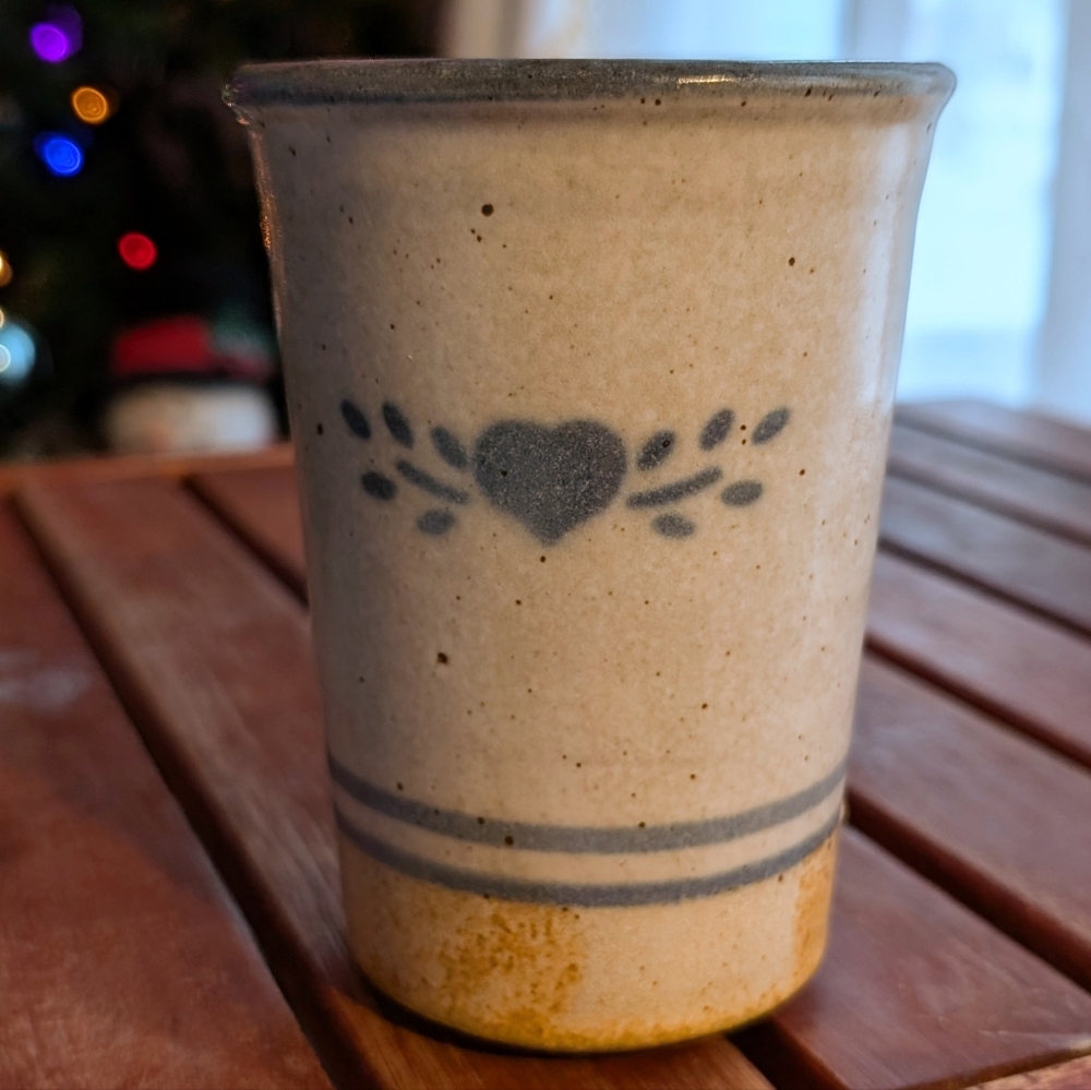 Vintage Stoneware Blue Heart Tall 5" Mug Cup Grandma Cottage Core